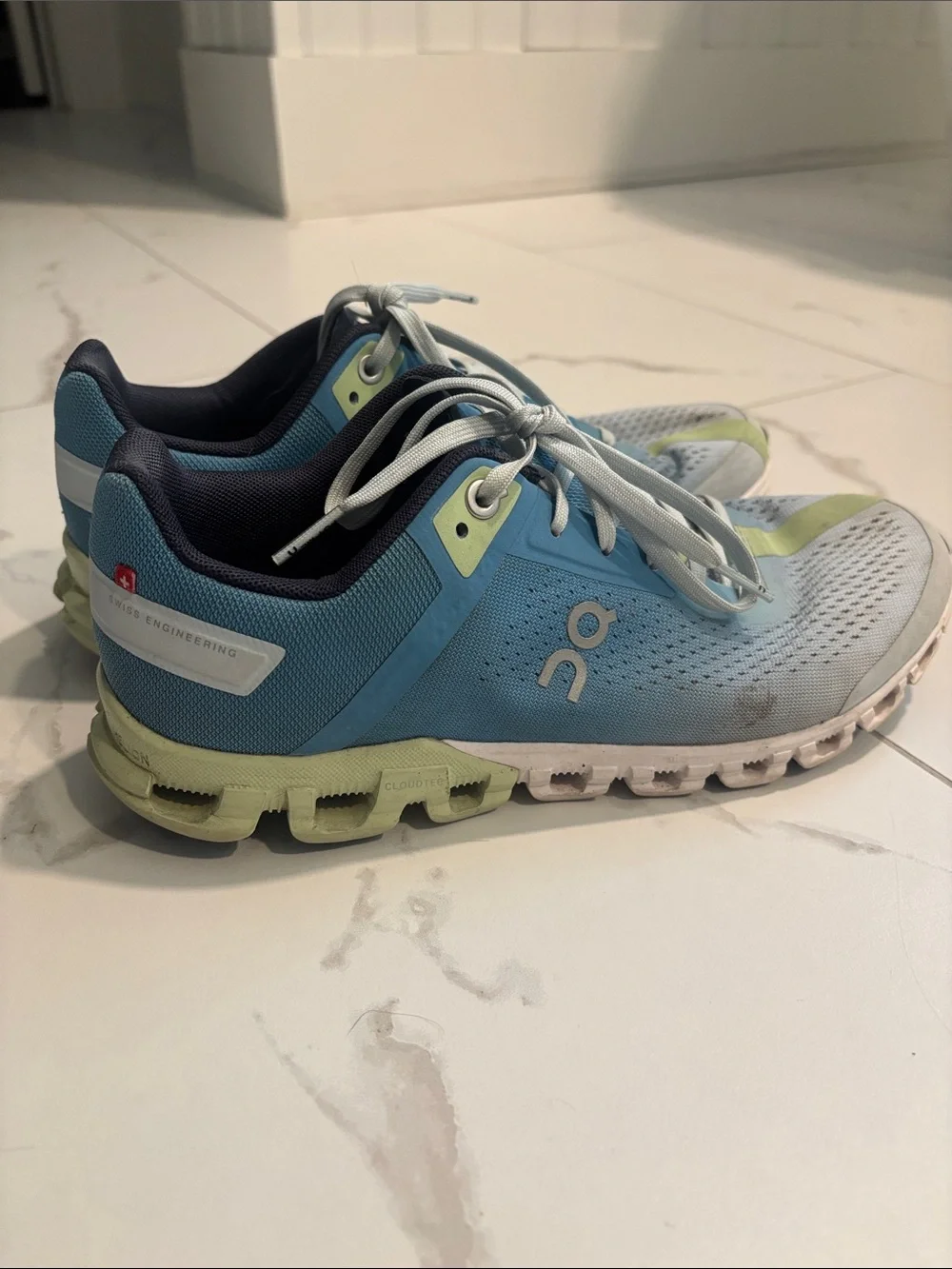 On Running Women's Light Blue and Lime Athletic Shoes